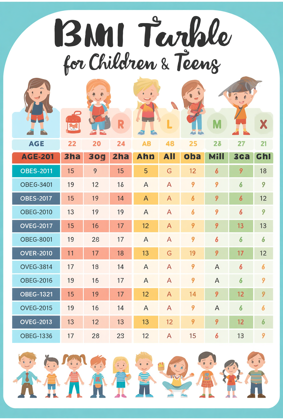 BMI Table for Children and Teens (Age 2-20)